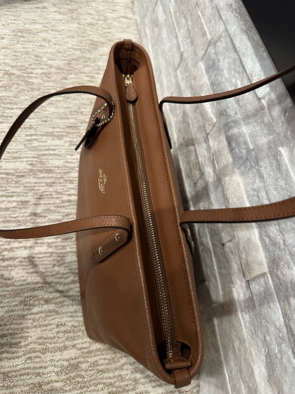 Coach City Zip Tote Saddle Brown Pebbled Leather Shoulder Bag - Picture 5 of 12